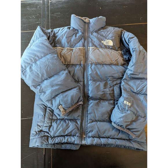 NORTH FACE Nuptse 550 Fill Down Puffer Jacket Blue Gray Boys Medium - Picture 4 of 12